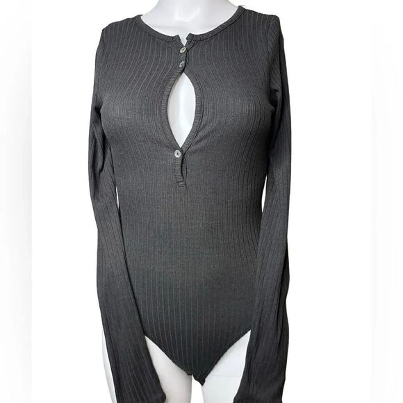 Windsor Ribbed Long Sleeve Body Suit Charcoal Grey Size Small - Picture 1 of 4